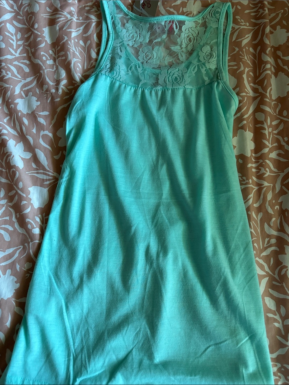 TRUE ROCK Mint Green Lace Racerback Tank Top - Picture 3 of 3